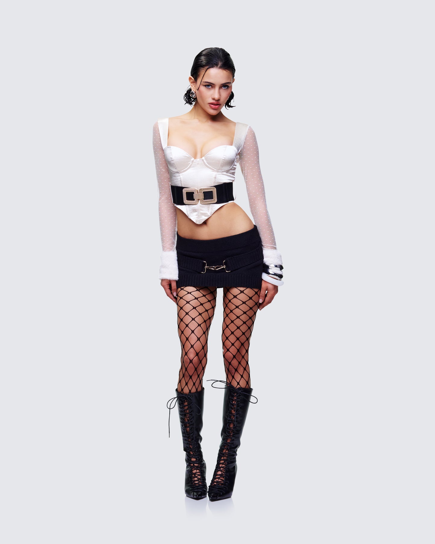 Rae Ivory Fur Cuff Corset Top