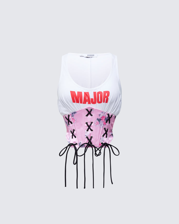 Jaxian Multi Printed Satin Jersey Mix Corset Top product front